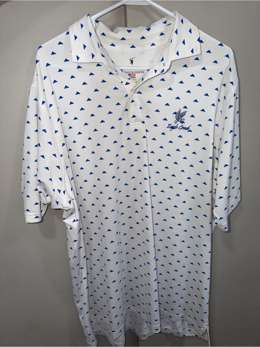 Fairway & Greene White Polo with Blue Triangle Motif
